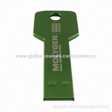Metal Key-shaped USB Disk with 512MB to 16GB Memory Capacity, Customized Shapes Welcomed